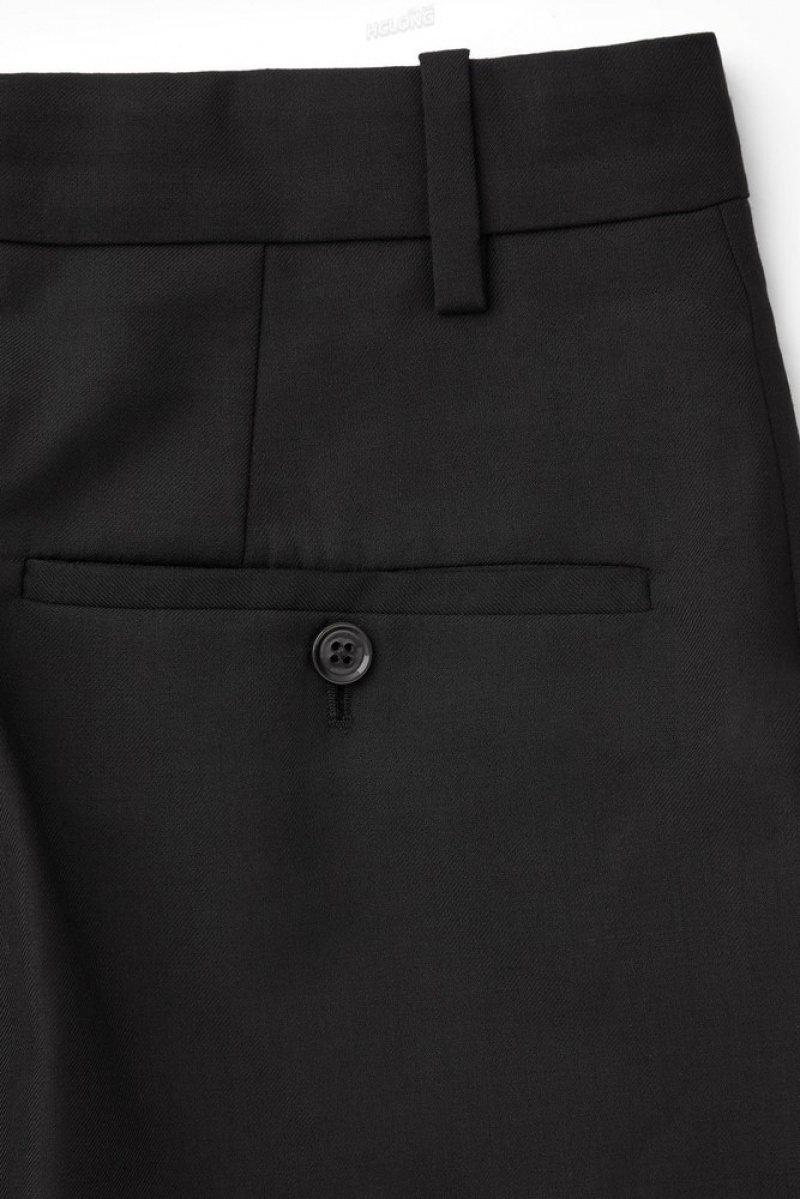 Black COS Turn-Up Wide-Leg Wool Chinos Trousers | JA55-L7CA