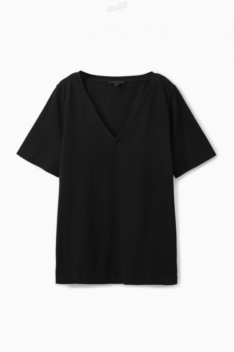 Black COS V-Neck T-Shirt T-shirts | UB93-R9CX