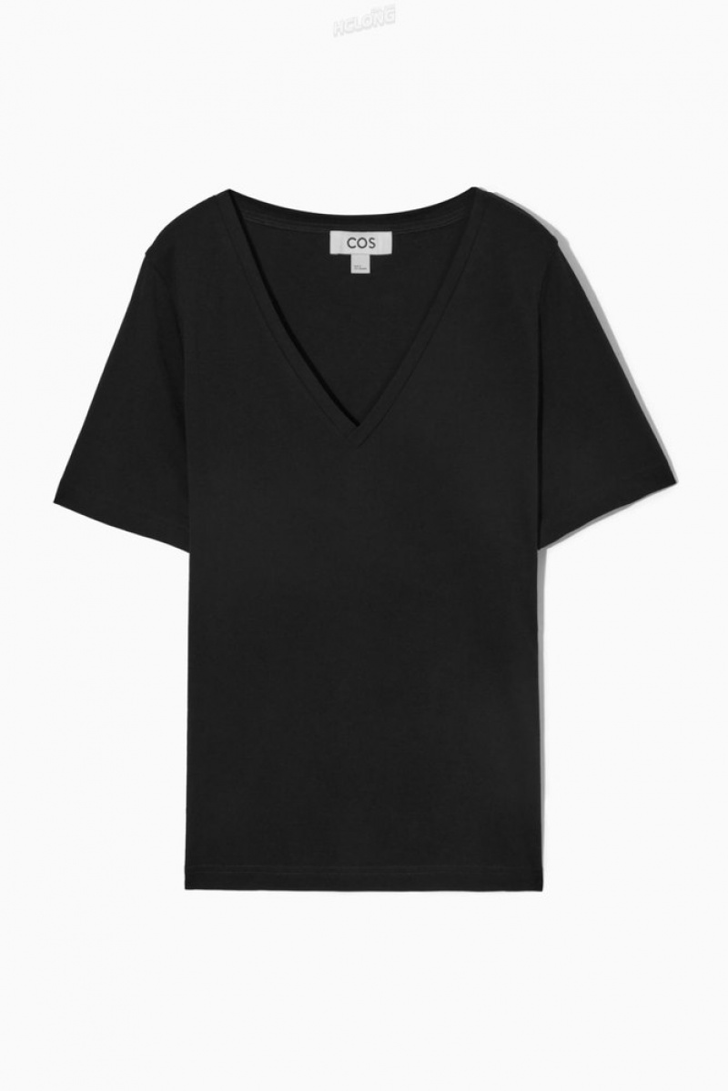 Black COS V-Neck T-Shirt T-shirts | UB93-R9CX