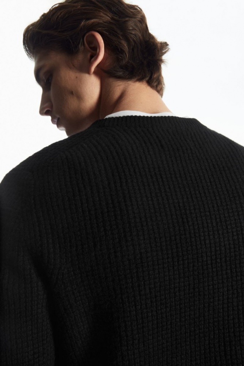 Black COS Waffle-Knit Pure Cashmere Jumper Knitwear | IE84-A6YV