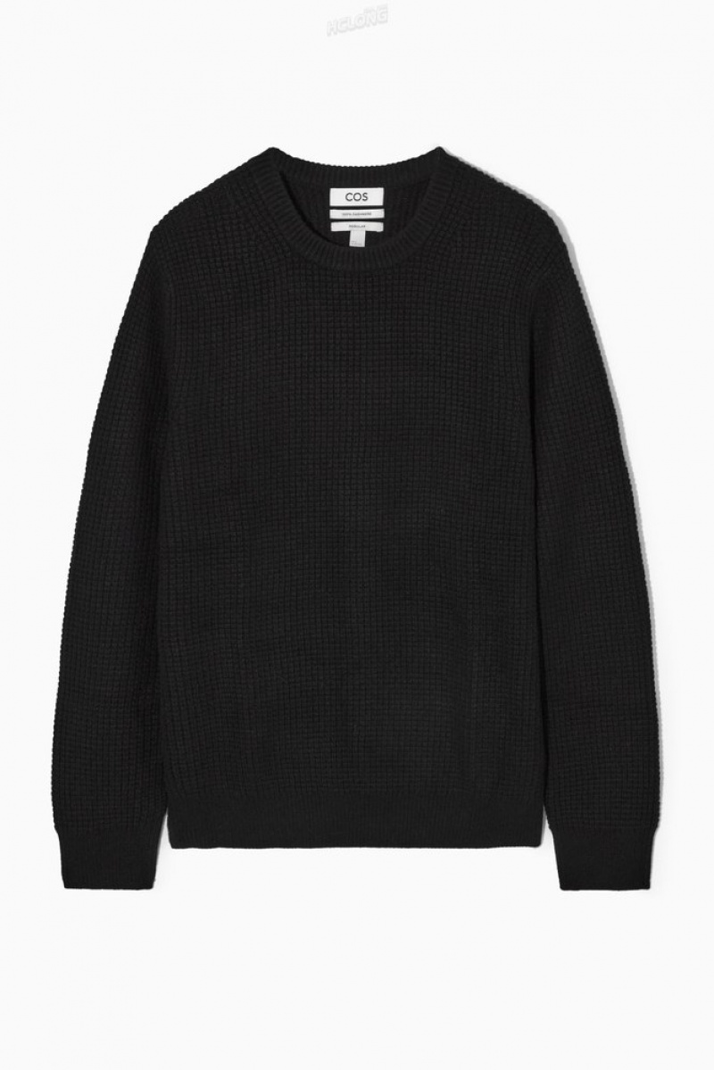 Black COS Waffle-Knit Pure Cashmere Jumper Knitwear | IE84-A6YV