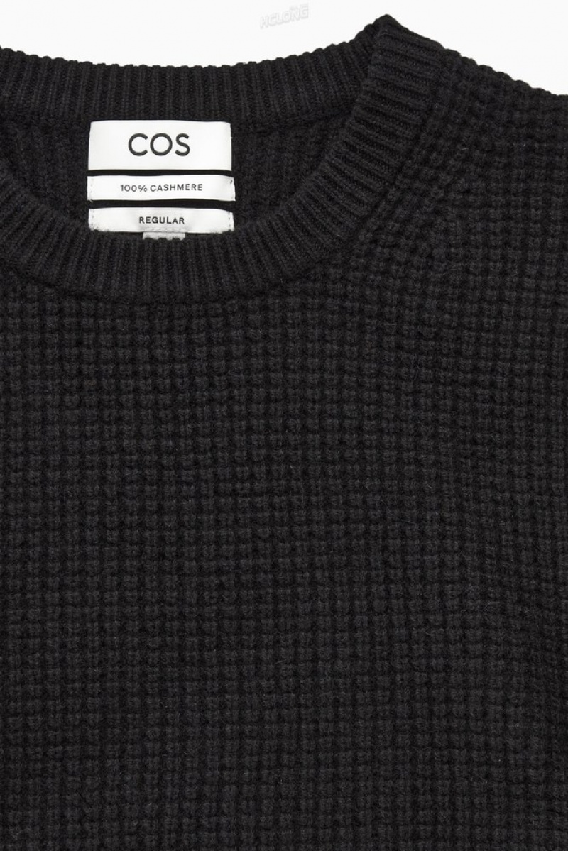 Black COS Waffle-Knit Pure Cashmere Jumper Knitwear | IE84-A6YV