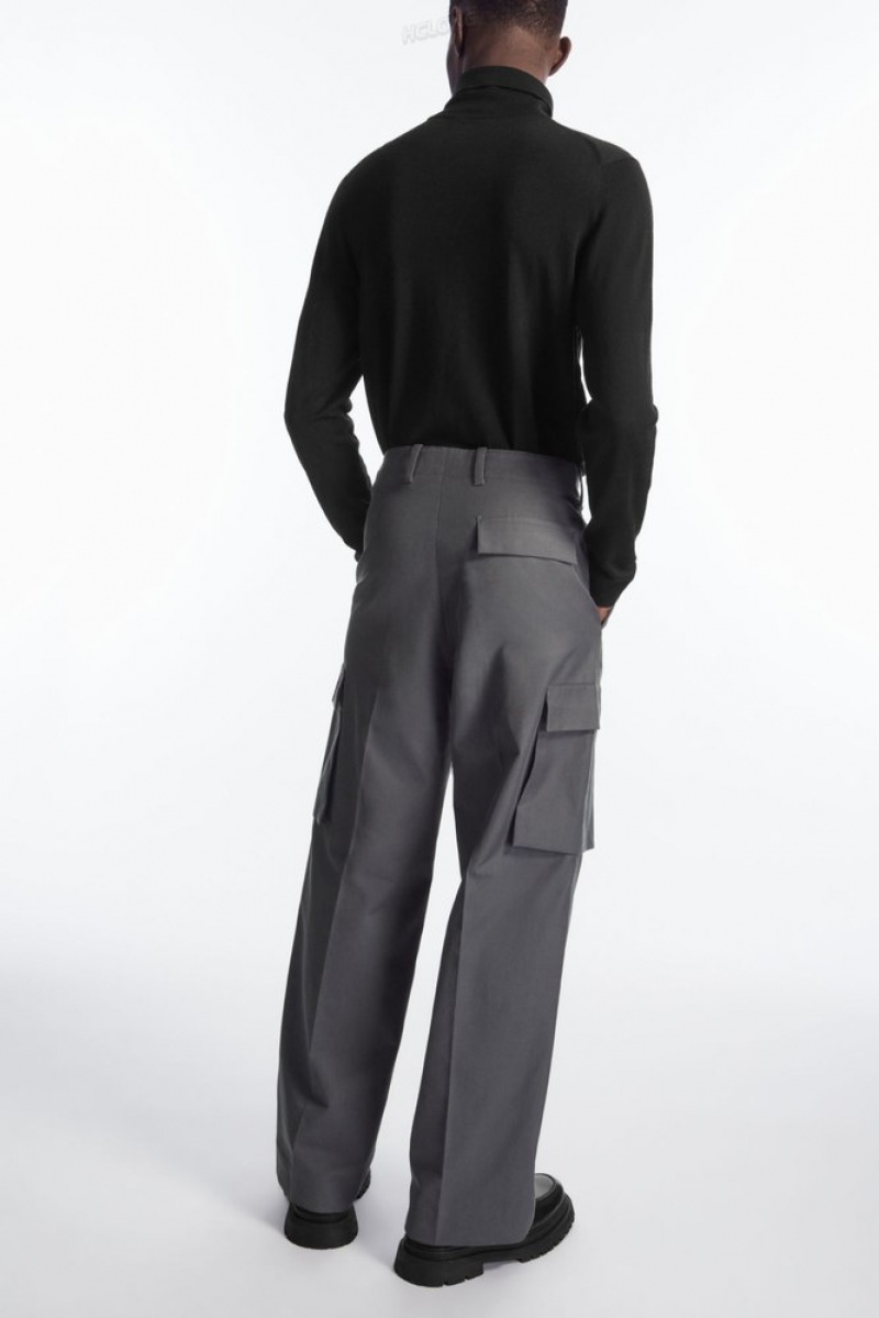 Black COS Wide-Leg Cargo Trousers Trousers | UO55-W2XN