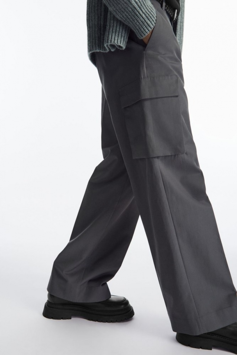 Black COS Wide-Leg Cargo Trousers Trousers | UO55-W2XN