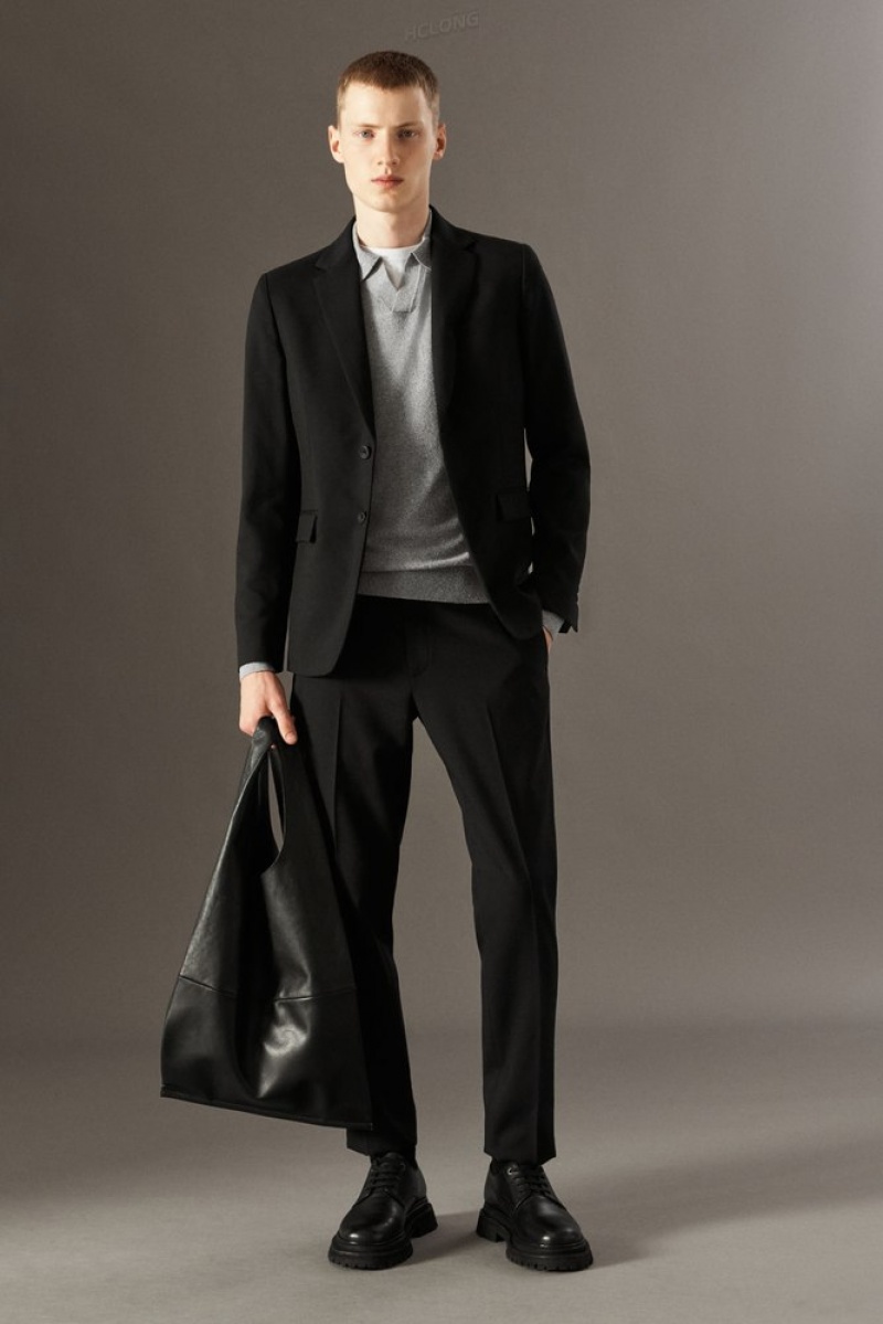 Black COS Wool-Hopsack Blazer - Slim Blazers | OU42-E0ET