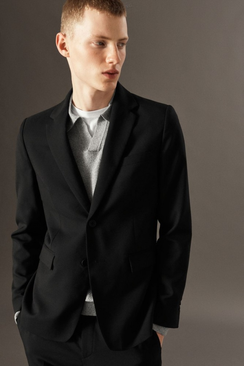 Black COS Wool-Hopsack Blazer - Slim Blazers | OU42-E0ET