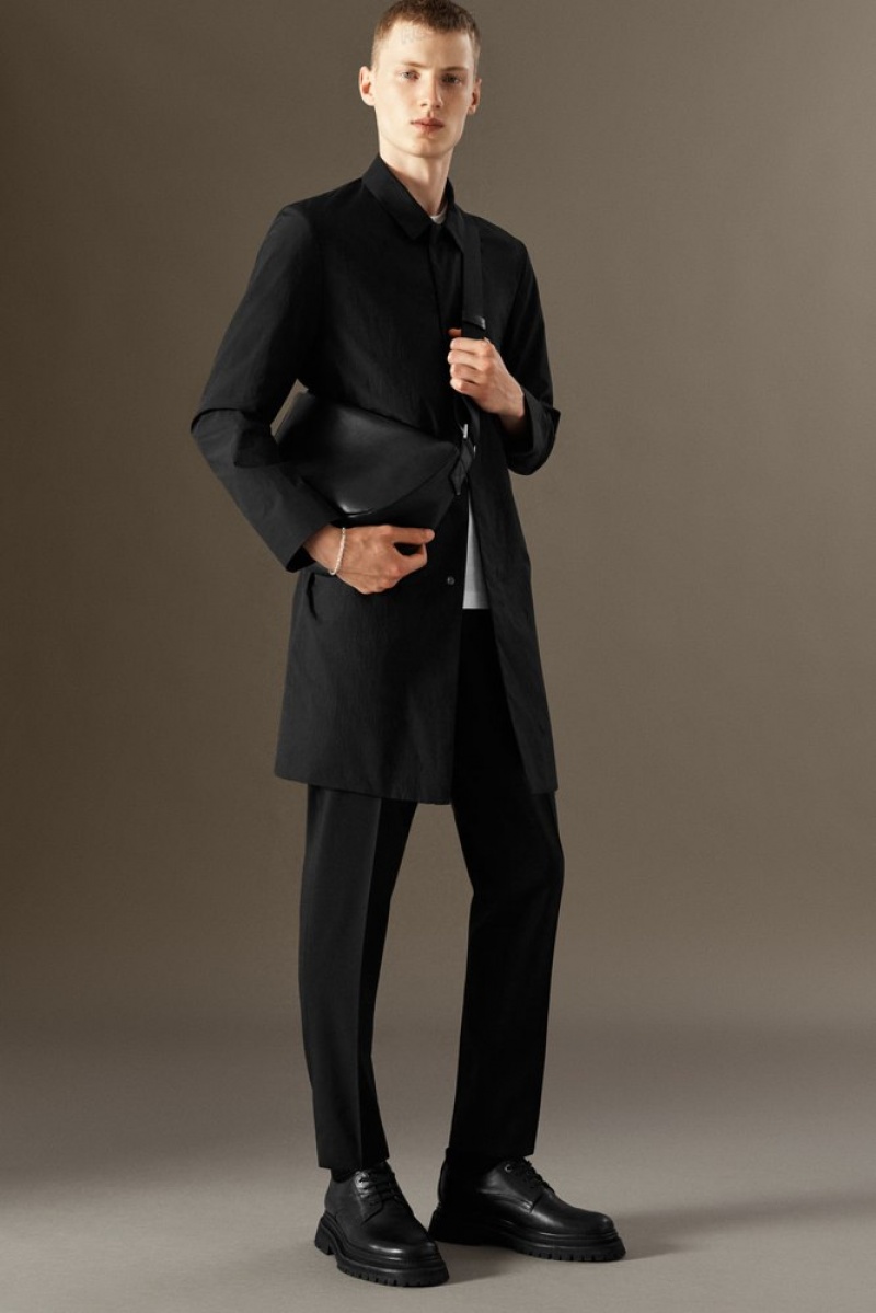 Black COS Wool-Hopsack Trousers - Slim Suit Pants | LL85-B7PV