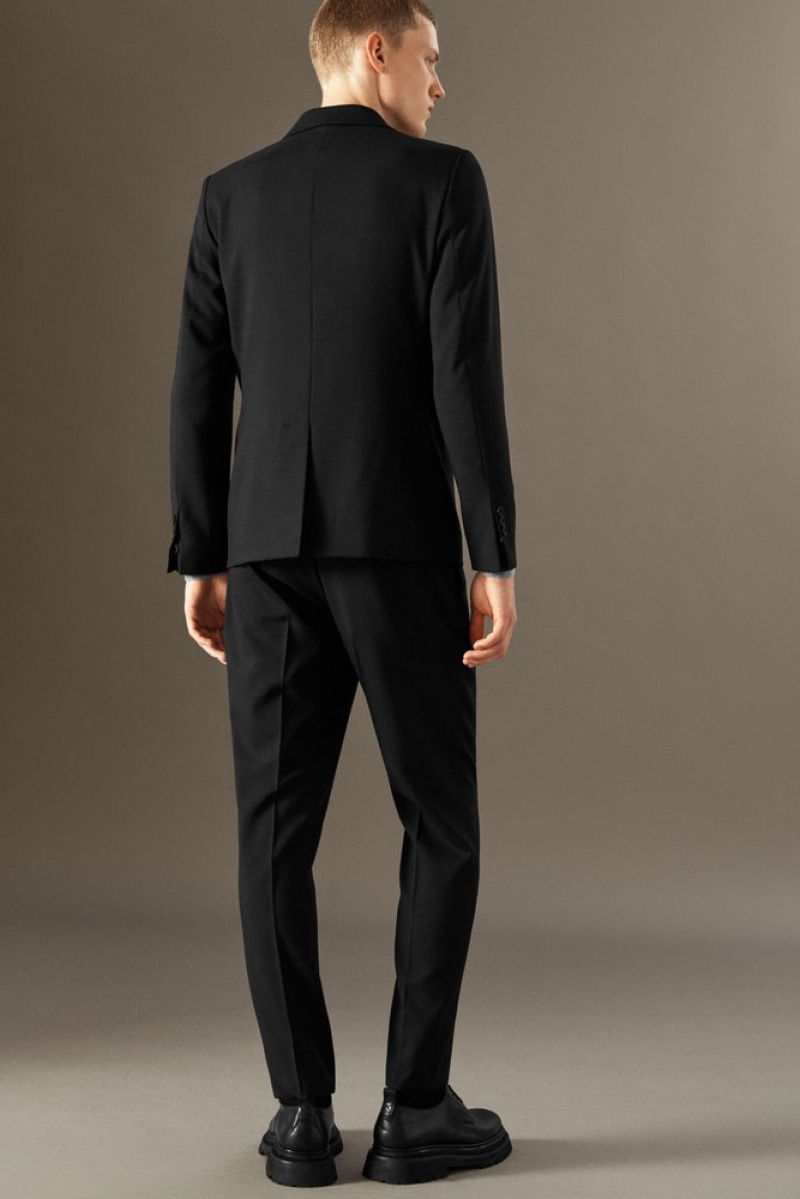 Black COS Wool-Hopsack Trousers - Slim Suit Pants | LL85-B7PV