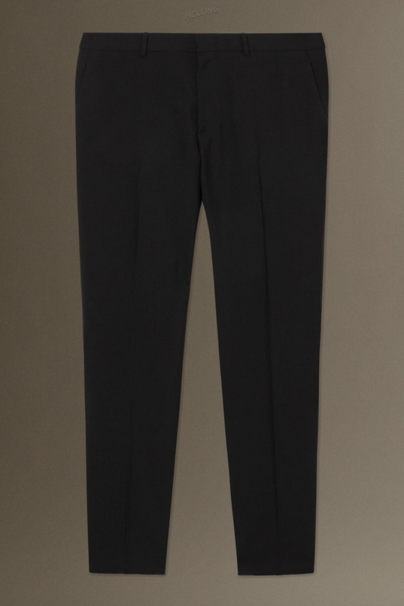 Black COS Wool-Hopsack Trousers - Slim Suit Pants | LL85-B7PV