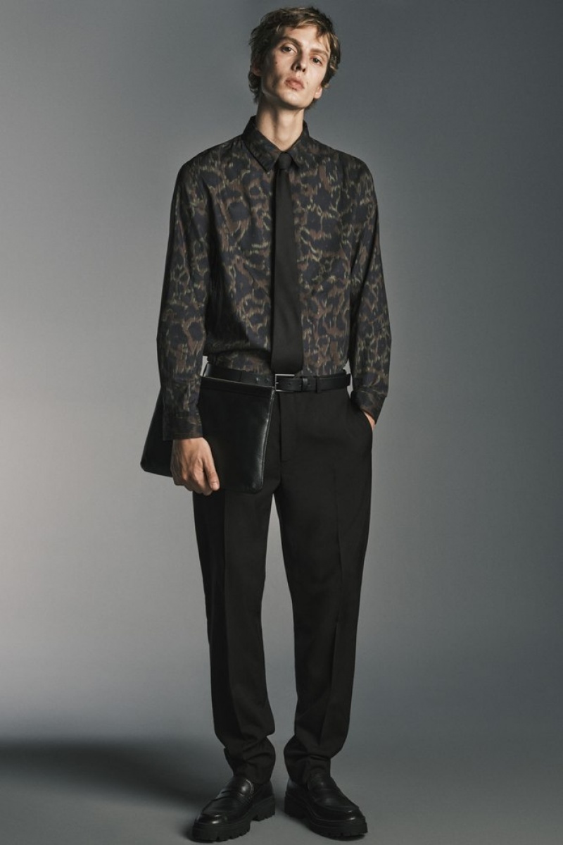 Black COS Wool-Hopsack Trousers - Slim Suit Pants | LL85-B7PV