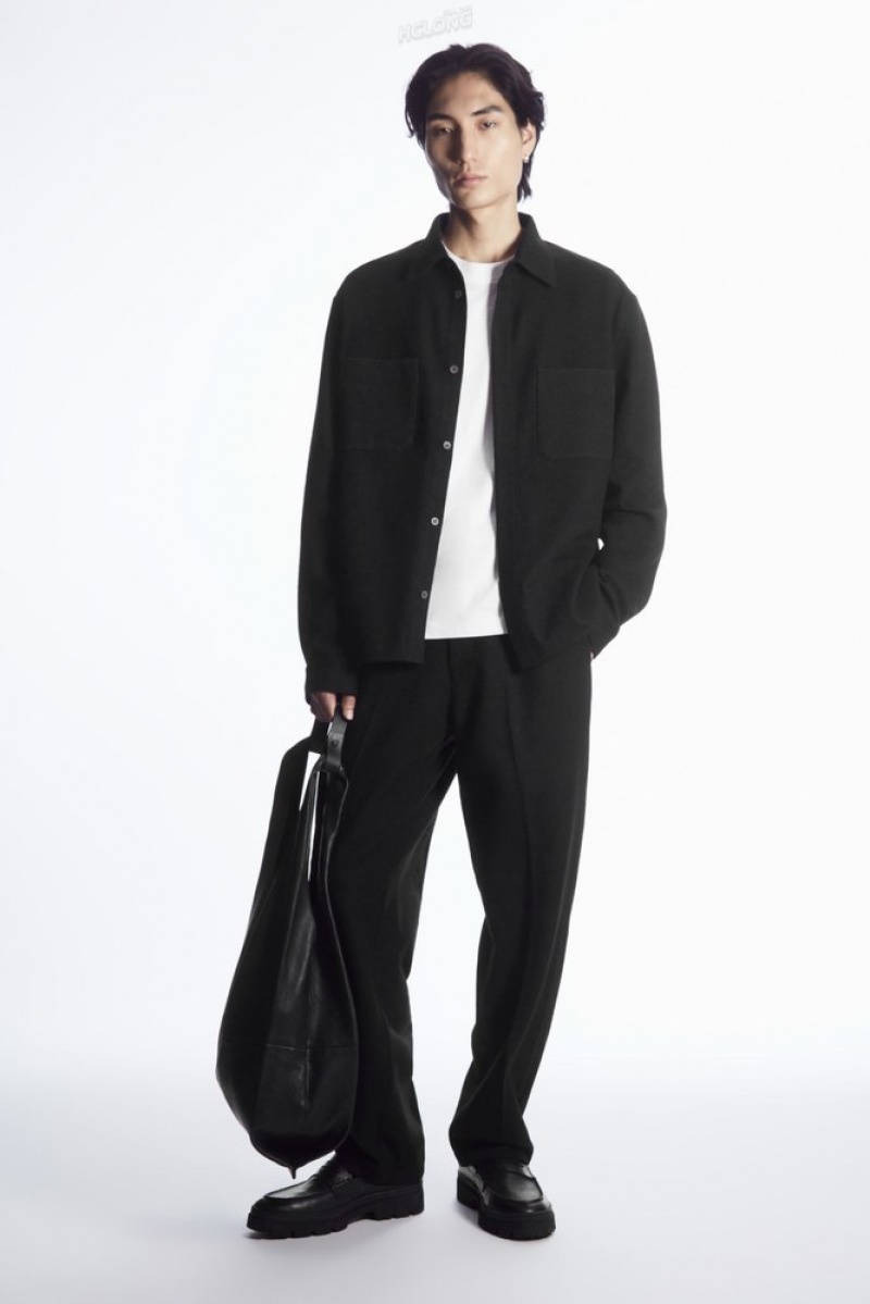 Black COS Wool-Jersey Overshirt Shirts | IQ02-D6SA