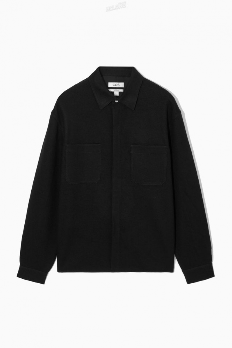 Black COS Wool-Jersey Overshirt Shirts | IQ02-D6SA