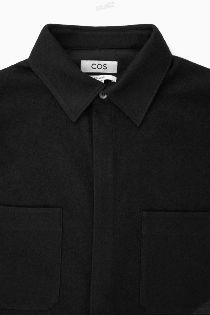 Black COS Wool-Jersey Overshirt Shirts | IQ02-D6SA