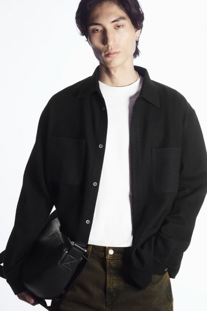 Black COS Wool-Jersey Overshirt Shirts | IQ02-D6SA