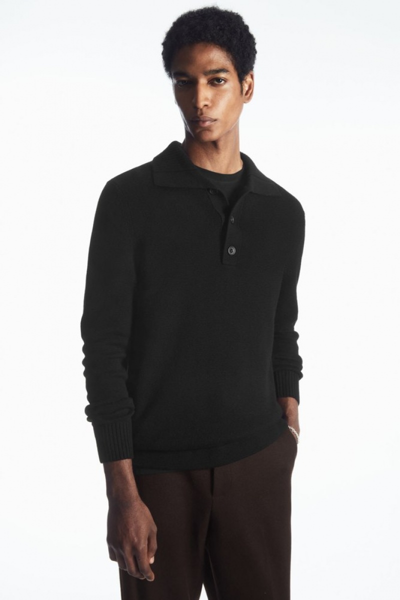 Black COS Wool And Cashmere Polo Shirt Knitwear | NG64-R3VP