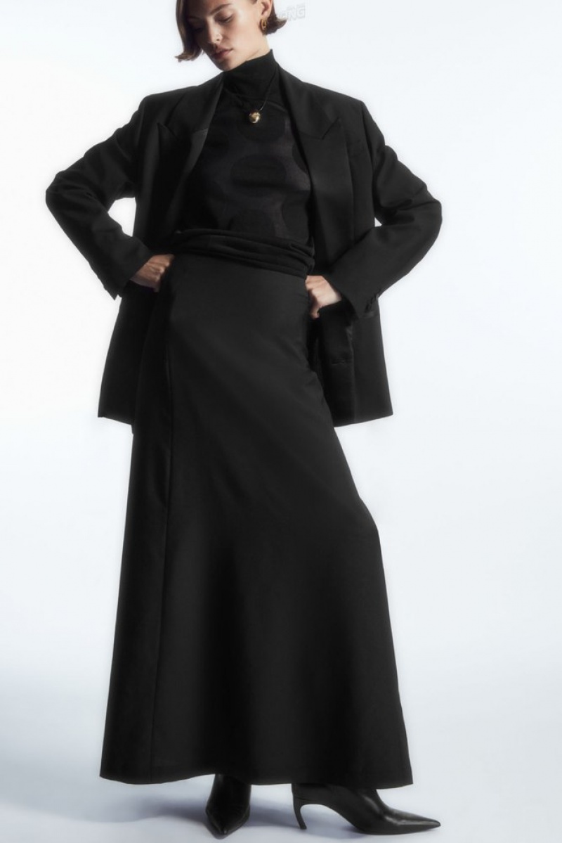 Black COS Wool Maxi Skirt Skirts | IE68-V7DF