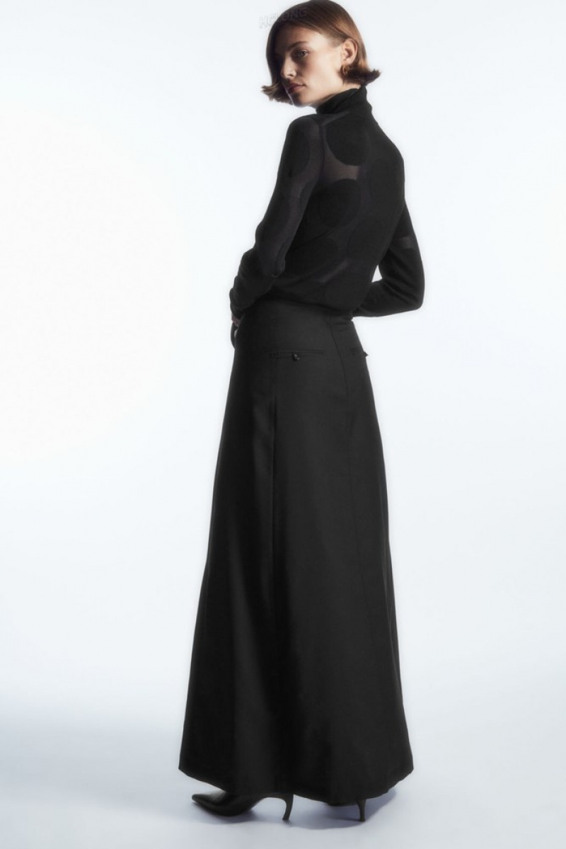 Black COS Wool Maxi Skirt Skirts | IE68-V7DF