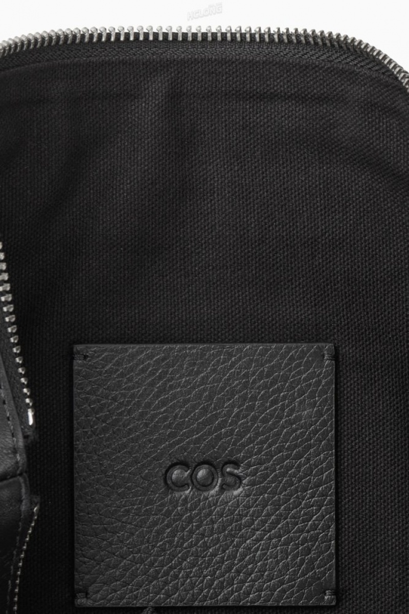 Black COS Zipped Folio Pouch - Grained Leather Bags & Wallets | SZ17-S8BC