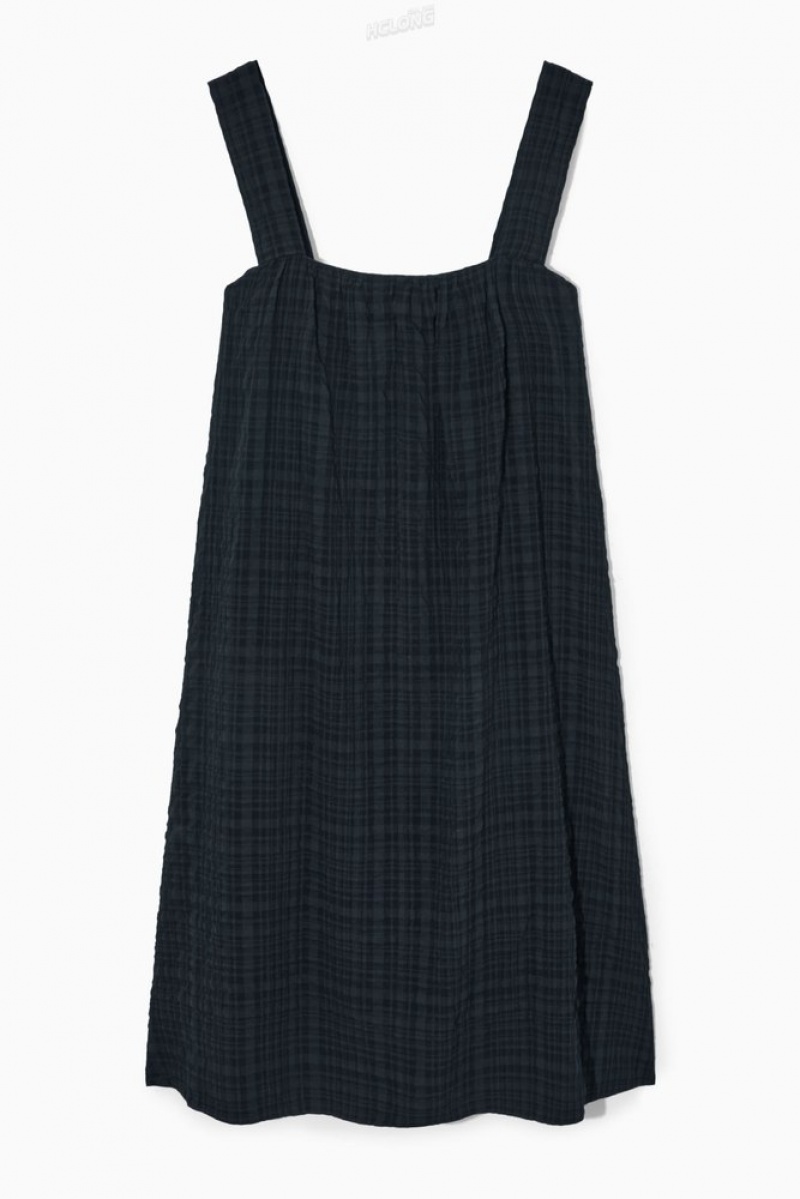 Black / Checked COS Checked Seersucker Mini Dress Dresses | UI92-E7NU