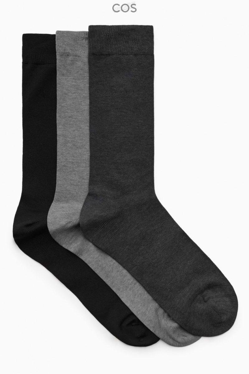 Black / Dark Grey / Light Grey COS 3-Pack Mercerised Cotton Socks Socks | PC17-N5KI