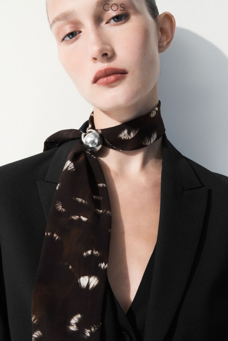 Black / Feather Print COS The Pure Silk Scarf Scarves | GG41-Q4SP