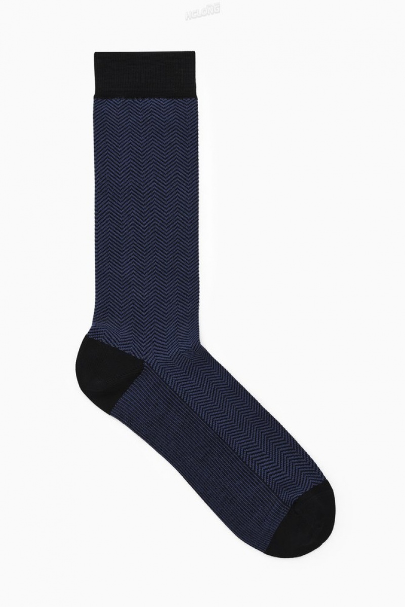 Black / Herringbone COS Herringbone Socks Socks | TS85-T2AU