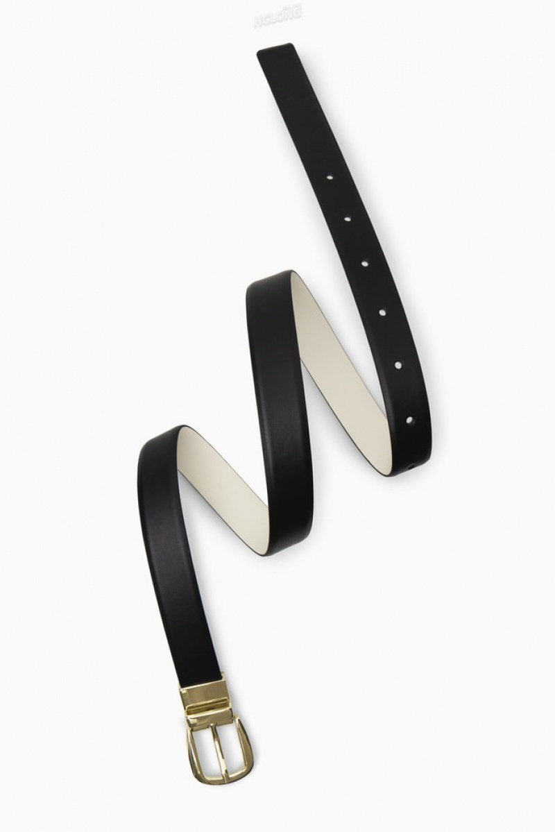 Black / Light Beige COS Reversible Leather Belt Belts | KA32-V2WT