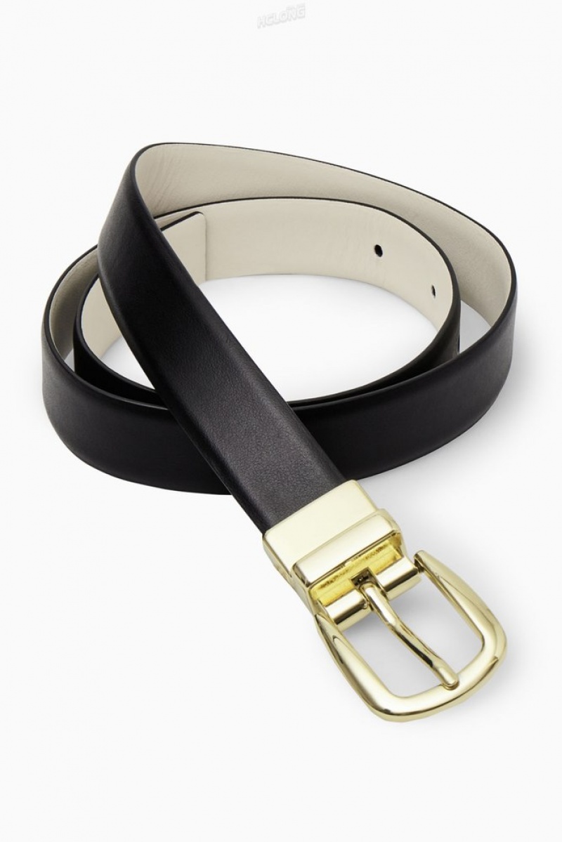 Black / Light Beige COS Reversible Leather Belt Belts | KA32-V2WT