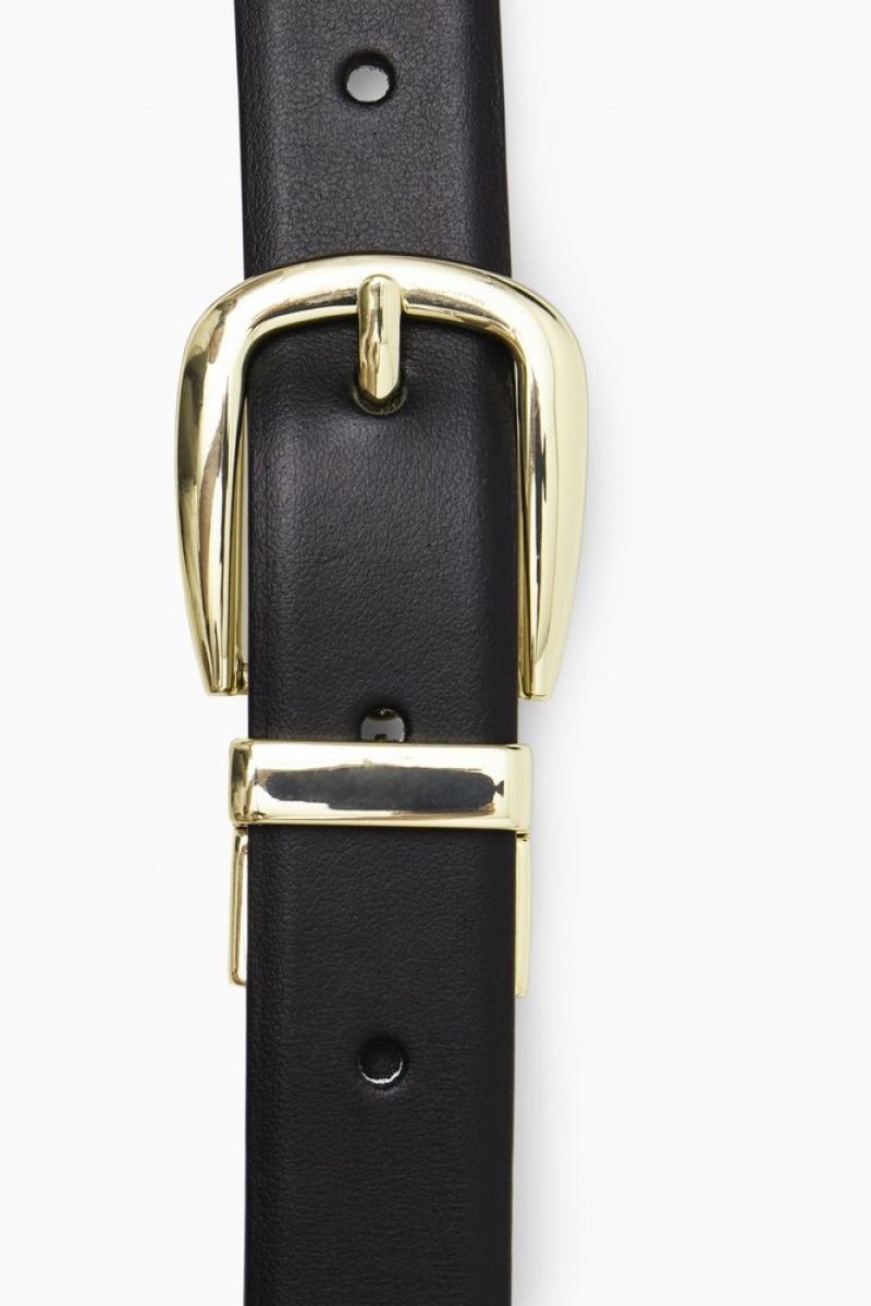 Black / Light Beige COS Reversible Leather Belt Belts | KA32-V2WT