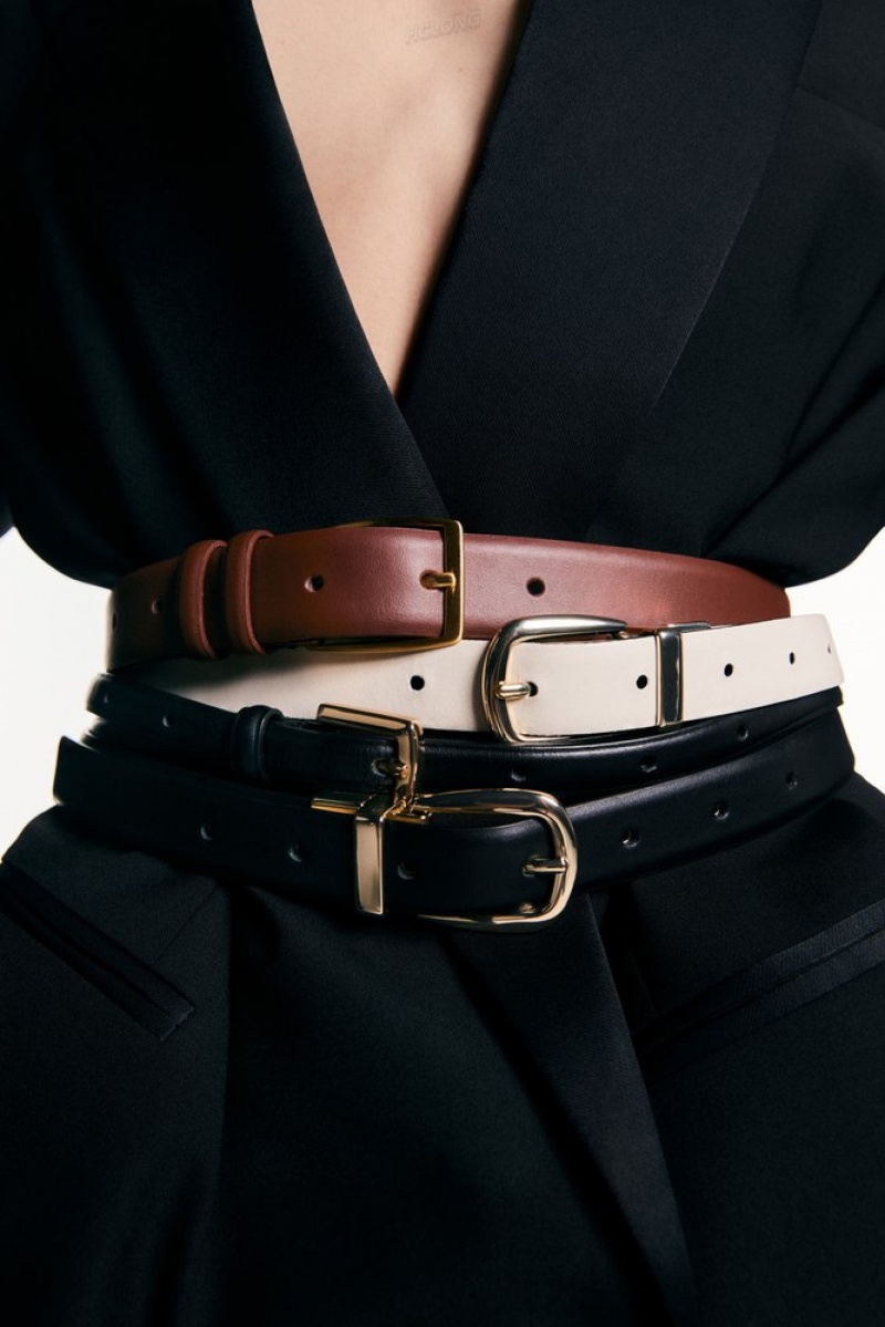 Black / Light Beige COS Reversible Leather Belt Belts | KA32-V2WT