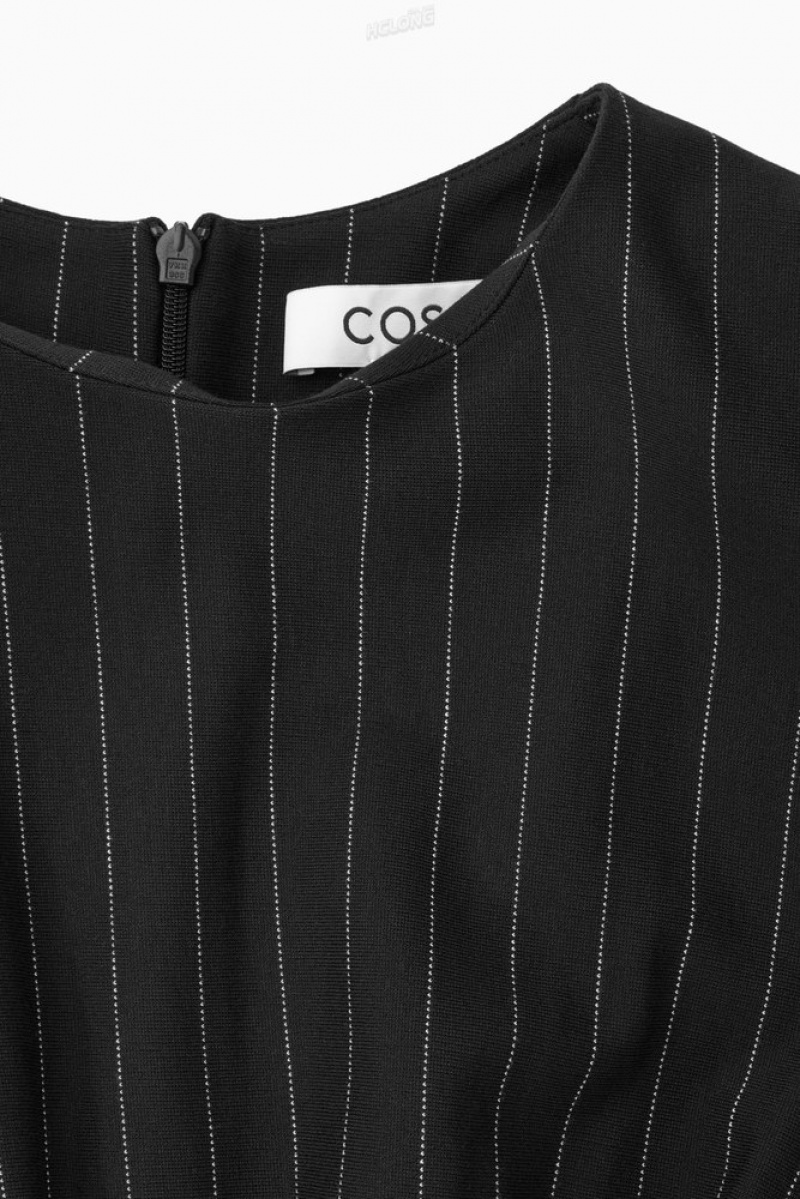 Black / Pinstriped COS Pinstriped Draped Top Tops | CI85-T6JR