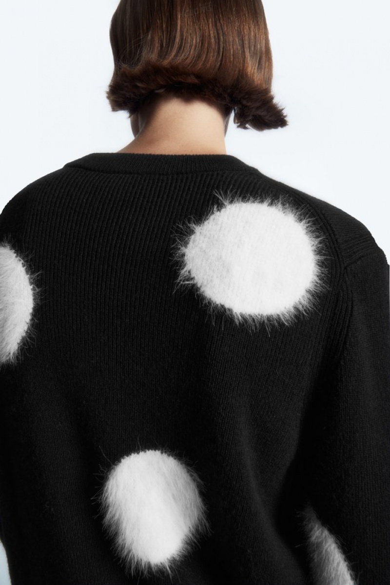 Black / White COS Intarsia-Knit Polka-Dot Wool Sweater Sweaters & Cardigans | KL43-F5GL