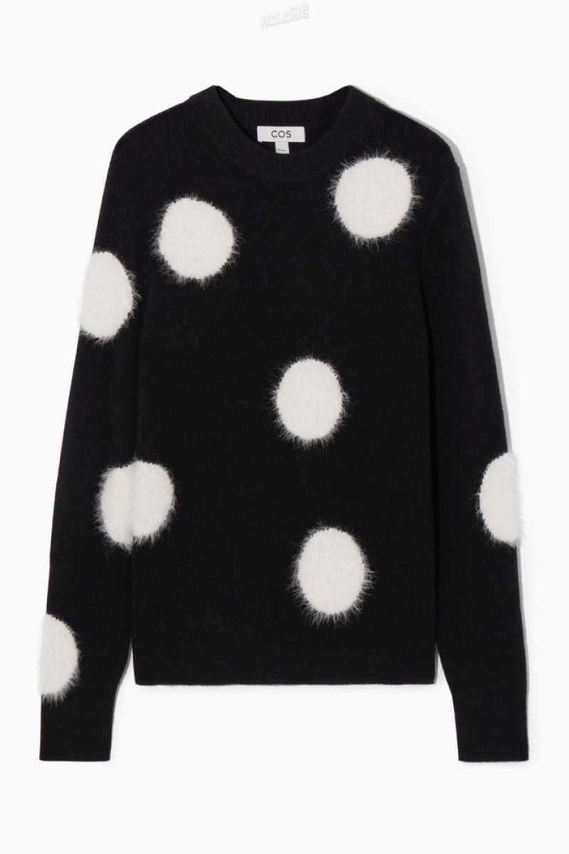 Black / White COS Intarsia-Knit Polka-Dot Wool Sweater Sweaters & Cardigans | KL43-F5GL