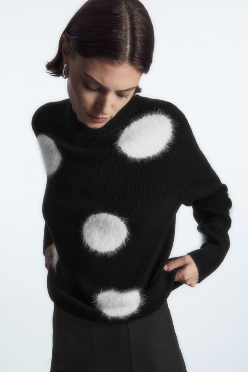 Black / White COS Intarsia-Knit Polka-Dot Wool Sweater Sweaters & Cardigans | KL43-F5GL