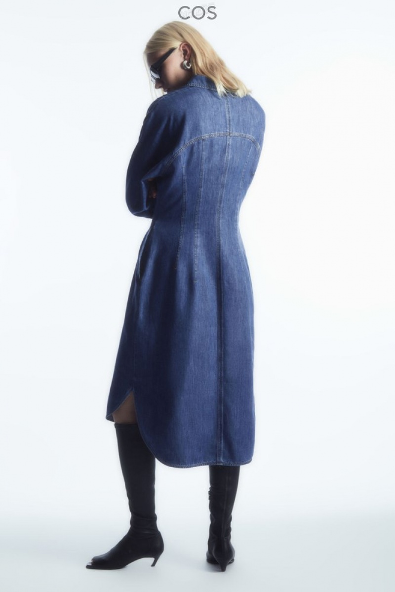 Blue COS Oversized Waisted Denim Shirt Dress Dresses | MQ32-E5ES