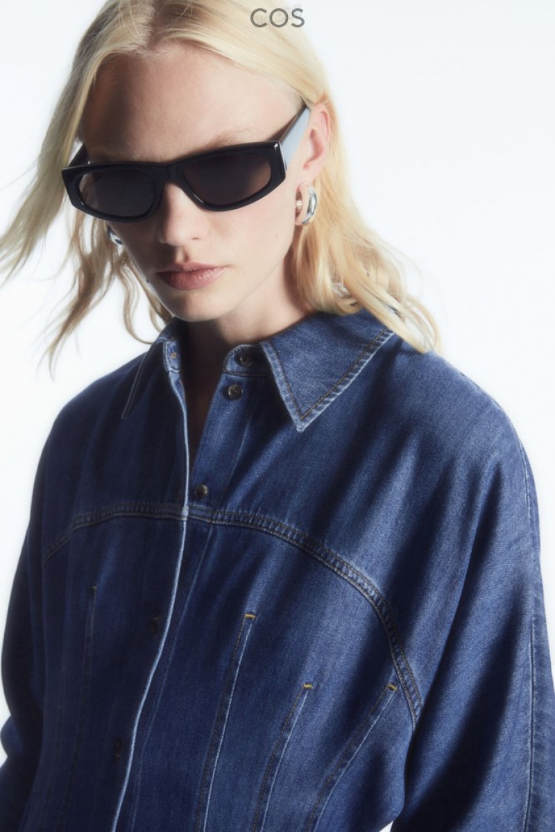 Blue COS Oversized Waisted Denim Shirt Dress Dresses | MQ32-E5ES