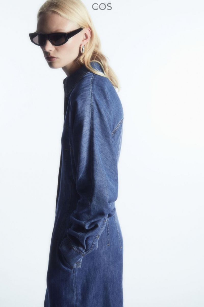 Blue COS Oversized Waisted Denim Shirt Dress Dresses | MQ32-E5ES