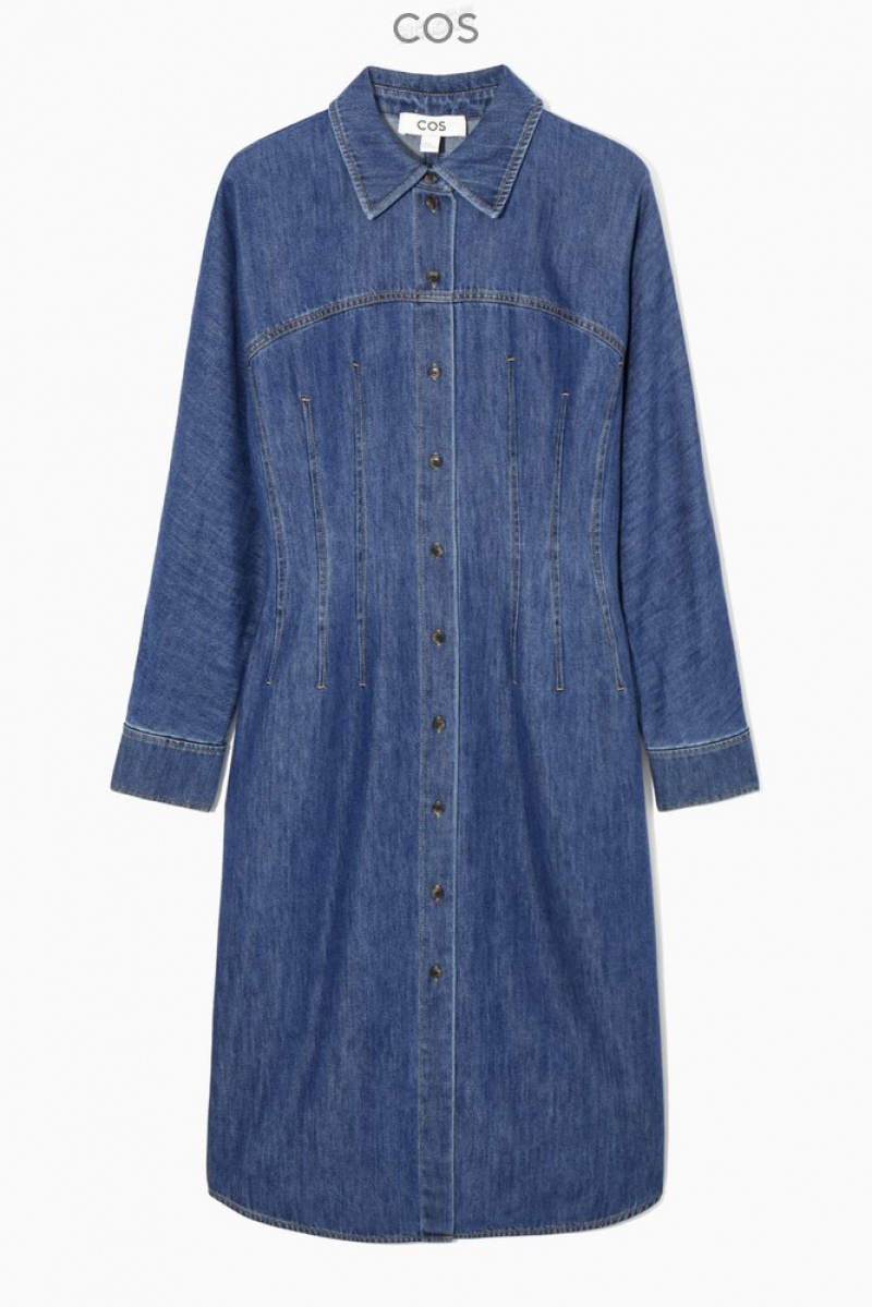 Blue COS Oversized Waisted Denim Shirt Dress Dresses | MQ32-E5ES