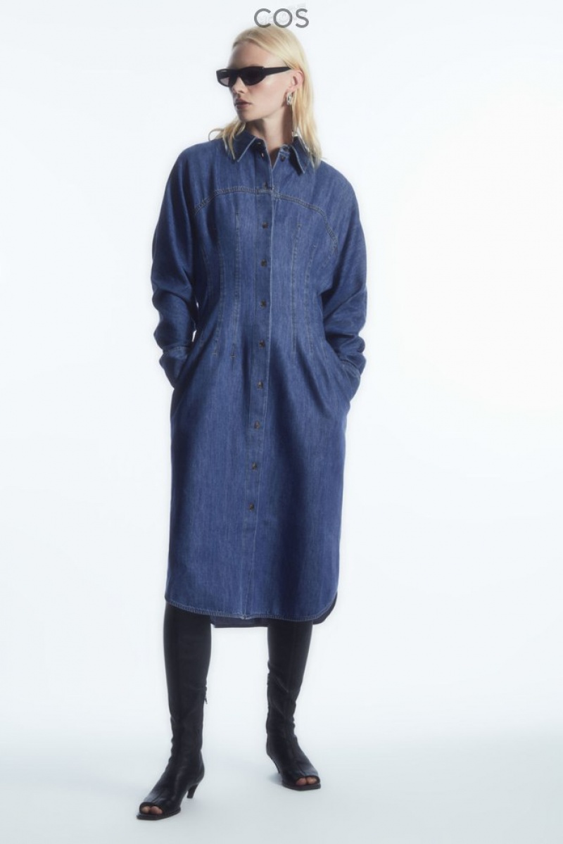 Blue COS Oversized Waisted Denim Shirt Dress Dresses | MQ32-E5ES