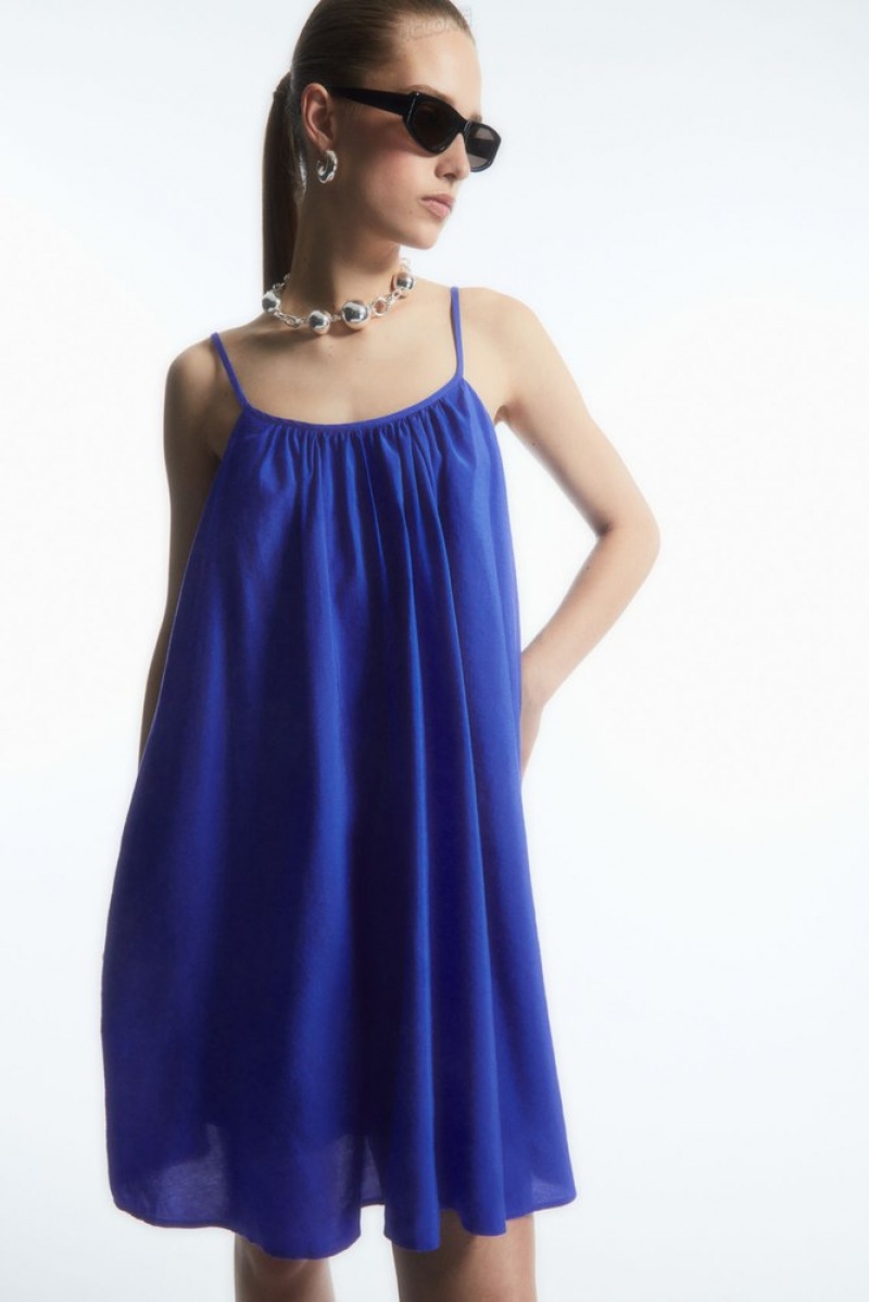 Bright Blue COS Gathered Strappy Mini Dress Dresses | AG54-C9JO