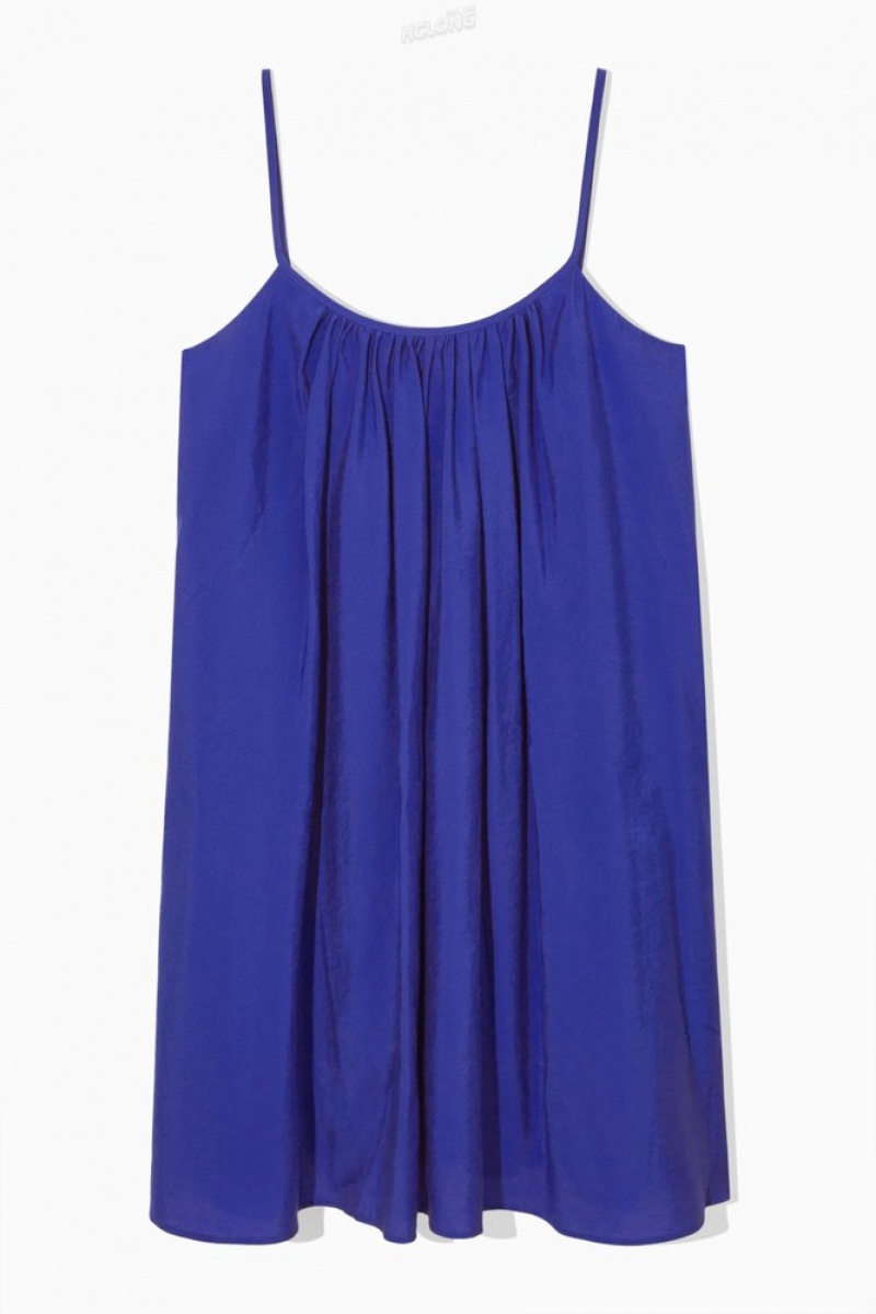 Bright Blue COS Gathered Strappy Mini Dress Dresses | AG54-C9JO