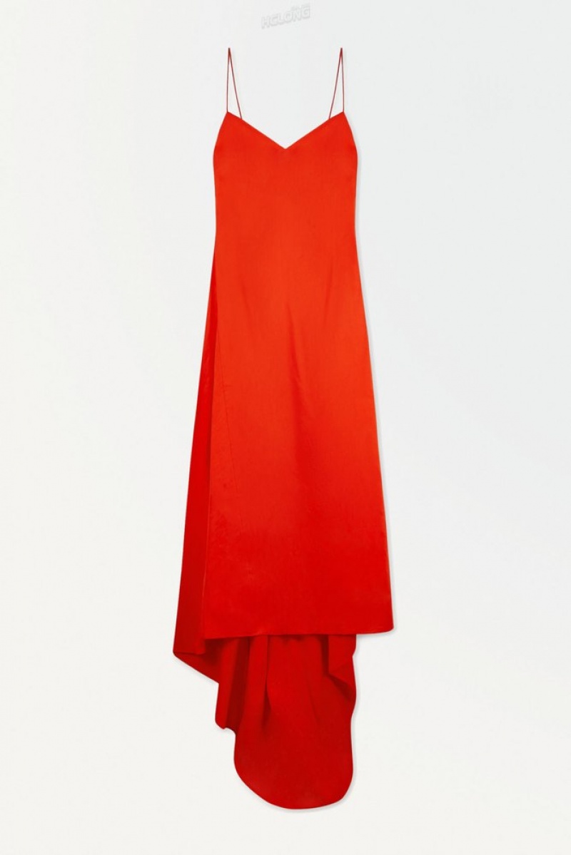 Bright Orange COS The V-Neck Linen Maxi Dress Dresses | NR83-U0JU