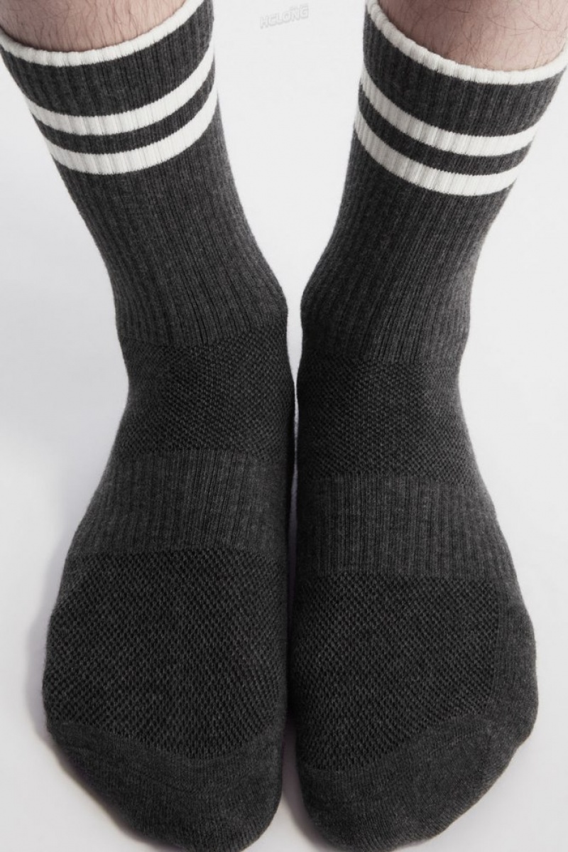 Charcoal MéLange / White COS Striped Sports Socks Socks | SR49-K8UB