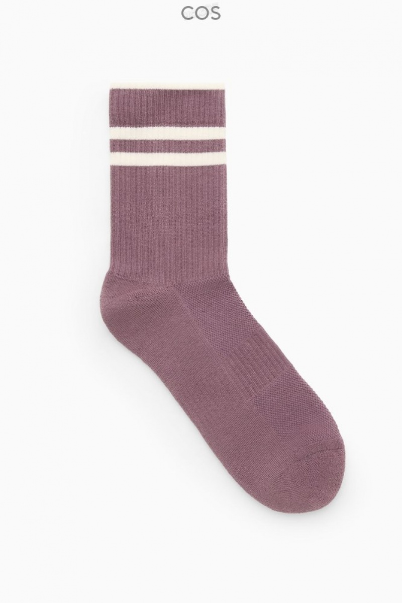 Charcoal MéLange / White COS Striped Sports Socks Socks | CW93-H4QX