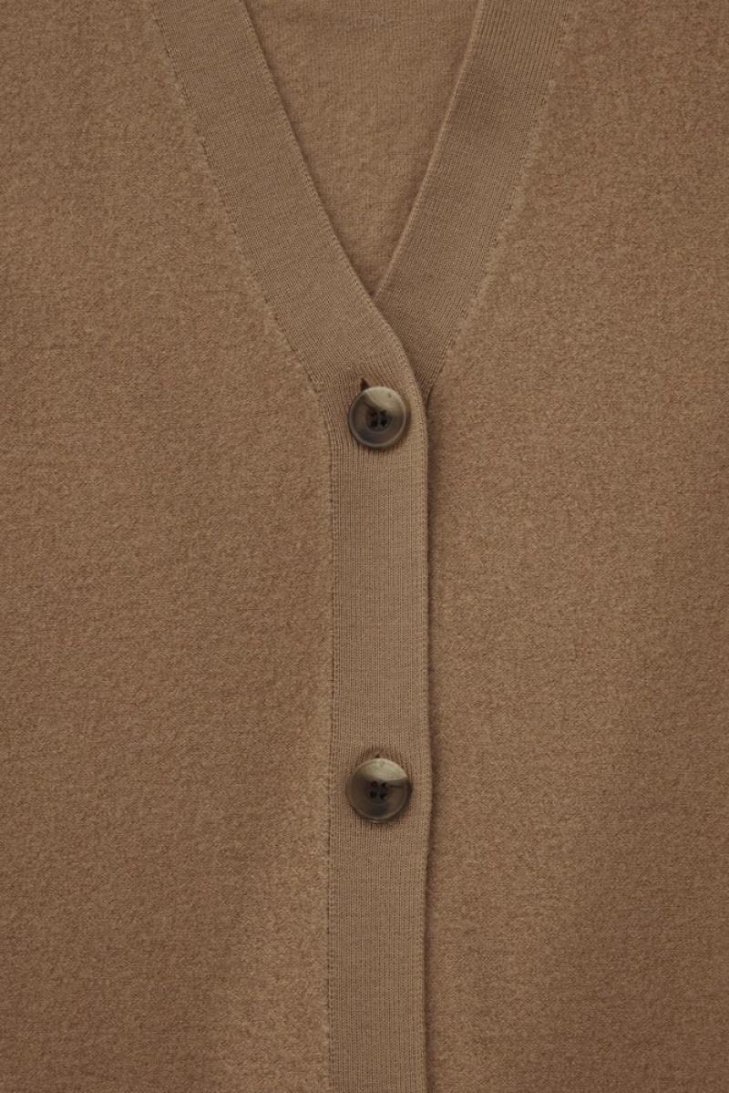 Dark Beige COS Longline Merino Wool Cardigan Knitwear & Cardigans | NJ55-C7IM