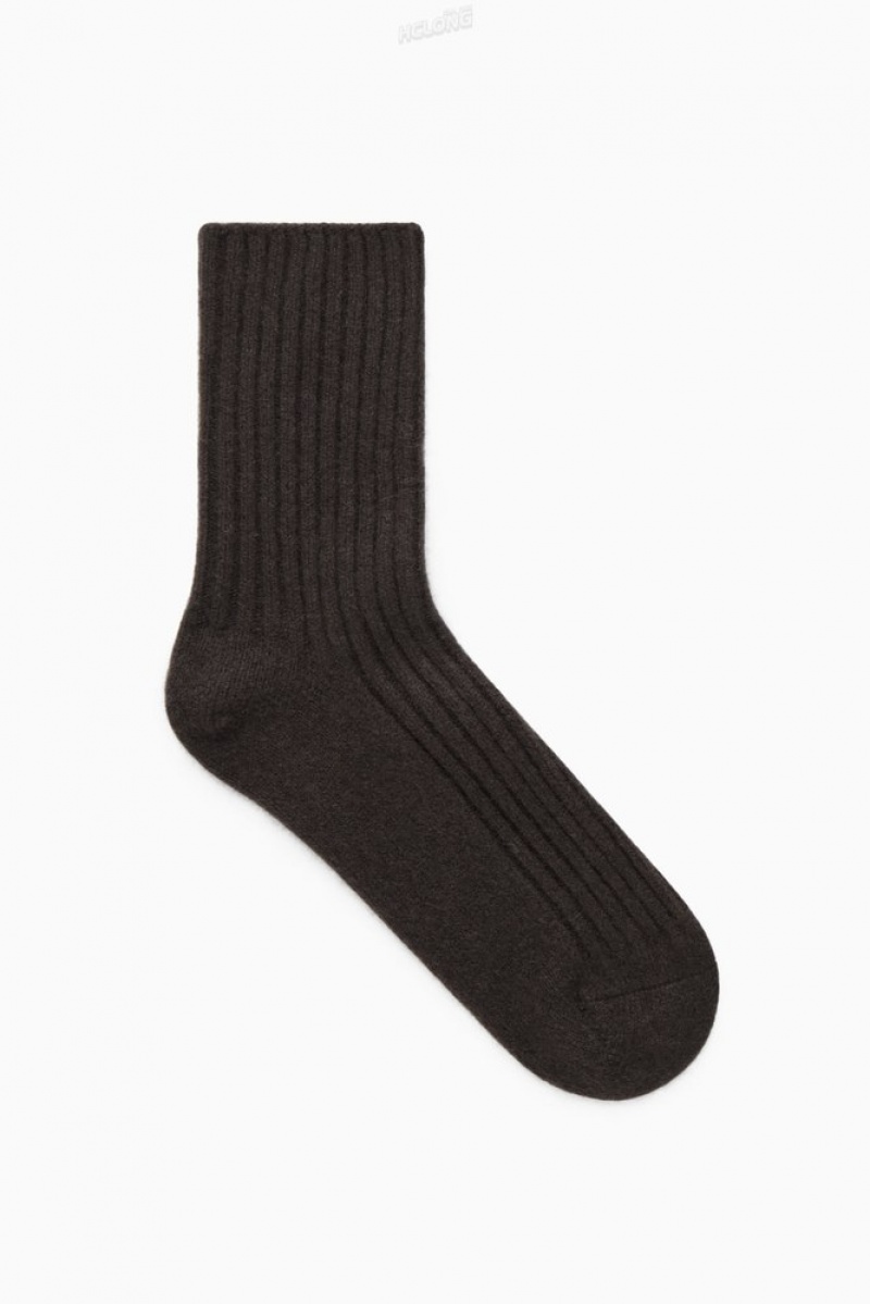 Dark Brown COS Ribbed Cashmere Socks Socks | CK45-P9YU