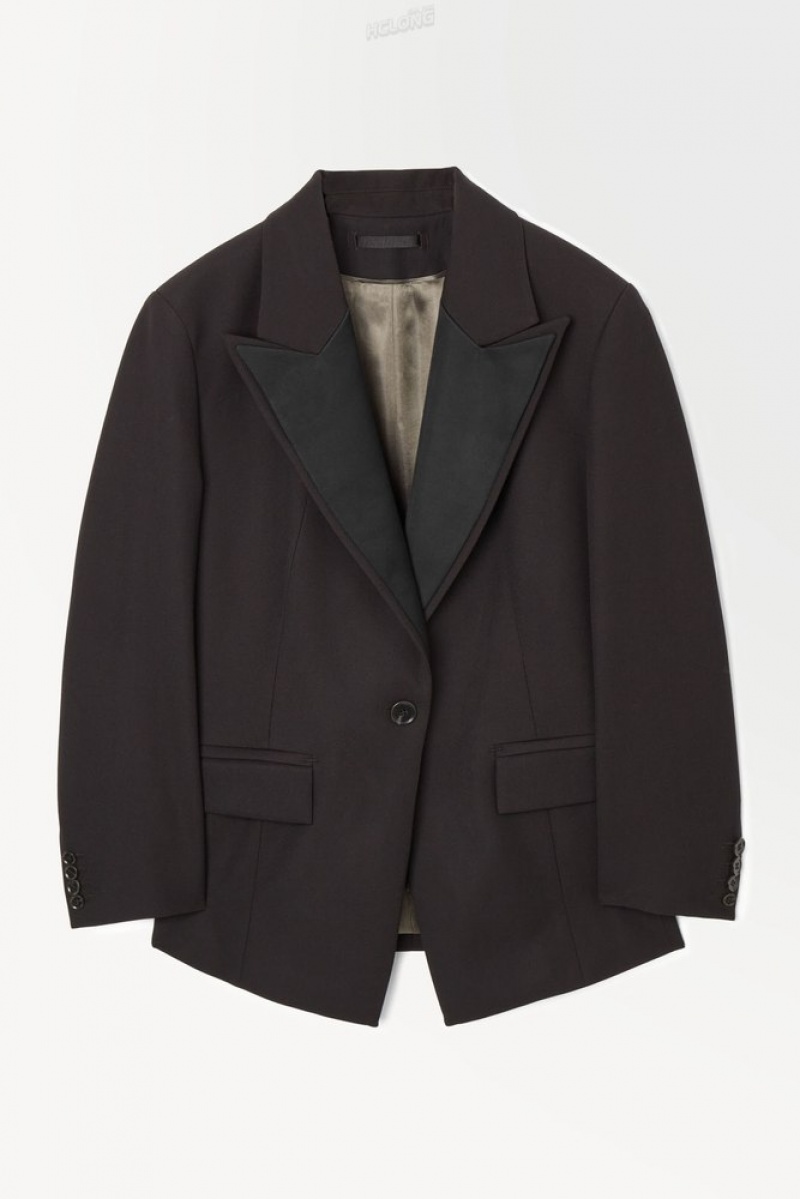 Dark Brown COS The Satin-Lapel Tuxedo Jacket Blazers & Tailoring | KY27-B4XW