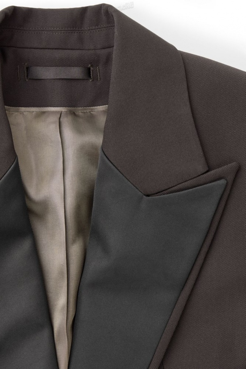 Dark Brown COS The Satin-Lapel Tuxedo Jacket Blazers & Tailoring | KY27-B4XW