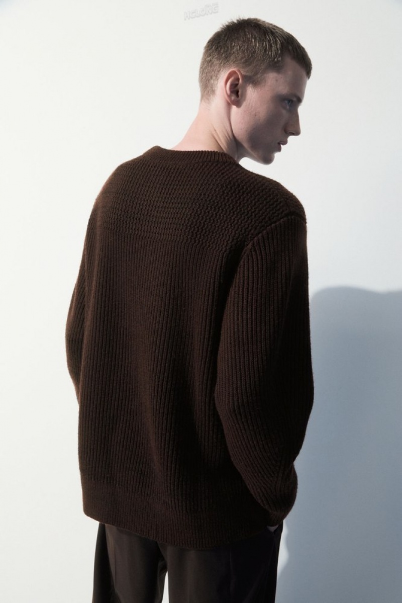 Dark Brown MéLange COS The Panelled Wool Jumper Sweaters & Cardigans | NT76-V0JN