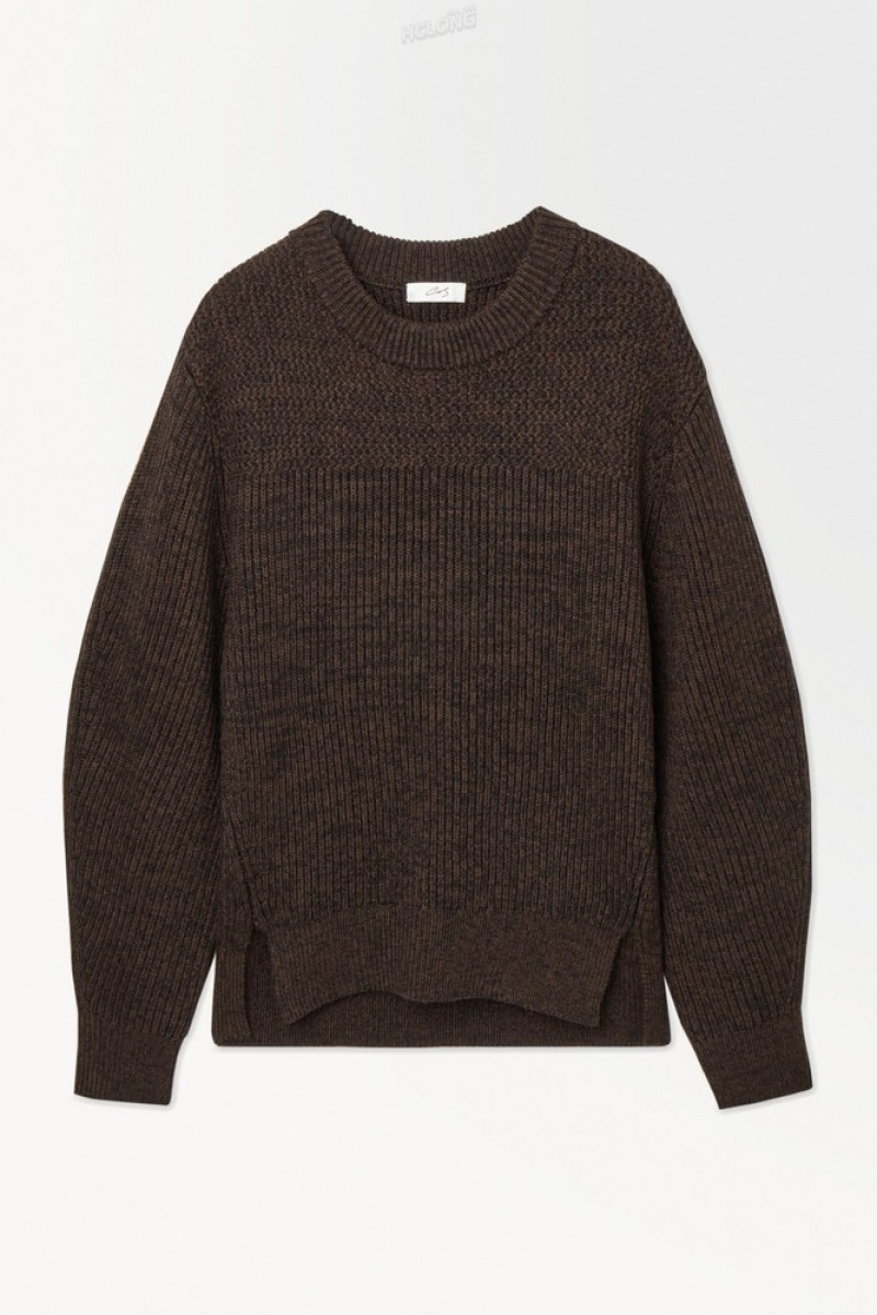 Dark Brown MéLange COS The Panelled Wool Jumper Sweaters & Cardigans | NT76-V0JN